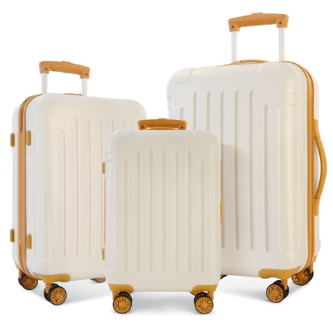 ZUN Luggage 3 Piece Sets with Spinner Wheels ABS+PC Lightweight, White W1689110835