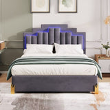 ZUN Queen Size Upholstered Platform Bed with LED Lights and 4 Drawers, Stylish Irregular Metal Bed Legs WF312290AAE