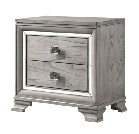 ZUN Contemporary 1pc Light Gray Brown Finish 2 Storage Drawer Nightstand End Table Mirrored Accents ESFCRMB7200-2
