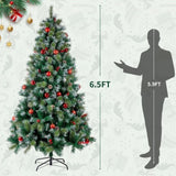 ZUN 6.5ft Pre-Lit Artificial Flocked Christmas Tree with 350 LED Lights&1200 Branch Tips,Pine Cones& 02271992