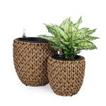 ZUN 2-Pack Self-watering Wicker Planter - Garden Decoration Pot - Round - Natural B046P144668