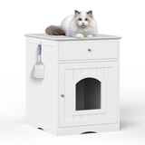 ZUN Wooden Pet House Cat Litter Box Enclosure with Drawer, Side Table, Indoor Pet Crate, Cat Home W80863135