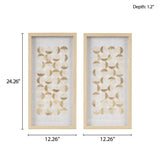 ZUN Natural Capiz with Gold Foil 2-piece Shadowbox Wall Decor Set B03598807
