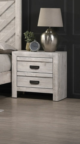 ZUN 1pc Contemporary Nightstand End Table with Two Storage Drawers Rustic Beige Gray Finish Bedroom B011P163879