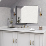 ZUN Modern Bathroom Mirror With Storage Shelf Rectangular Black Wall Mirrors for Bathroom Living Room W70881400