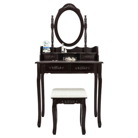 ZUN Modern Concise 4-Drawer 360-Degree Rotation Removable Mirror Dresser Brown 12151878