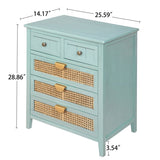 ZUN 5 drawer cabinet,2 small and 3 large drawers,real wood texture,hand painted,natural rattan W688105154