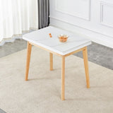 ZUN White sintered stone tabletop with rubber wooden legs, foldable computer desk, foldable office desk, W1151P145183