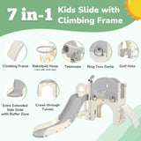 ZUN Kids Slide Playset Structure 7 in 1, Freestanding Spaceship Set with Slide, Arch Tunnel, Ring Toss PP319756AAE