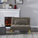 ZUN Convertible sofa bed single chair futon with gold metal legs teddy fabric W109768484