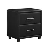 ZUN Contemporary Durable Black Faux Leather Covering 1pc Nightstand of Drawers Silver Tone Bar Pulls B01153387
