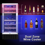 ZUN SOTOLA 15 Dual Zone Inch Wine Cooler Refrigerators 28 Bottle Fast Cooling Low Noise Wine Fridge with W85541981