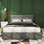 ZUN Vera Full Size Gray Linen Upholstered Platform Bed with Patented 4 Drawers Storage, Square Stitched B083115496