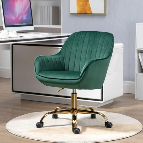 ZUN 360&deg; Green Velvet Swivel Chair With High Back, Adjustable Working Chair With Golden Color Base W116472783