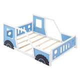 ZUN Full Size Classic Car-Shaped Platform Bed with Wheels,Blue WF306743AAC