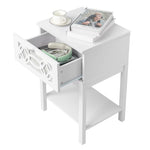 ZUN FCH 40*35*56cm Density Board Spray Paint Smoked Mirror Single Carved Bedside Table White 94830657