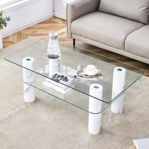 ZUN Modern minimalist double layered transparent tempered glass coffee table and coffee table, paired W1151P149103