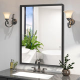 ZUN Glossy Black Bathroom Mirrors For Wall 48x30inch Wall Mounted Hanging Plates Mirror Farmhouse Mirror W2091126964