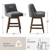 ZUN 26" Upholstered Swivel Bar Stools Set of 2, Modern Linen Fabric High Back Counter Stools with Nail W1893123702