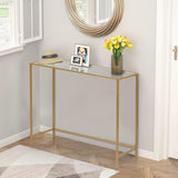 ZUN 39.4" Console Sofa Table, Modern Entryway Table, Tempered Glass Table, Metal Frame, for Living Room, 12257025