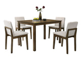 ZUN Dark Walnut Finish 5pc Dining Room Set Dining Table 4x Chairs Beige Fabric Chair Seat Kitchen B011119000