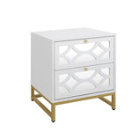 ZUN 2 drawer nightstand,Small Bedside Table with 2 Drawers,White Mirrored Nightstand,with Gold Legs, W68849889