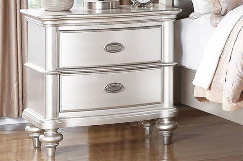 ZUN Classic Bedroom Elegant Nightstand Beige / White Finish or Antique Silver 2-Drawers Bed Side Table B01148019