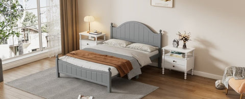 ZUN Traditional Concise Style Gray Solid Wood Platform Bed, No Need Box Spring, Queen WF314677AAE