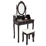 ZUN Modern Concise 4-Drawer 360-Degree Rotation Removable Mirror Dresser Brown 12151878