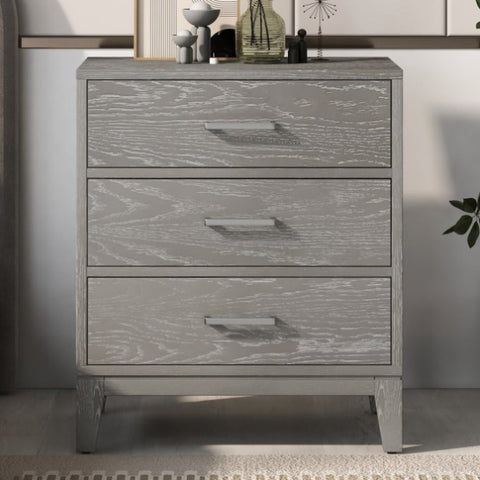 ZUN Modern Concise Style Gray Wood Grain Three-Drawer Nightstand with Tapered Legs and Smooth Gliding WF300182AAE