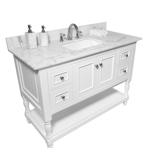 ZUN Montary 43x22 bathroom stone vanity top engineered stone carrara white marble color with rectangle W50921982