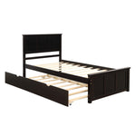 ZUN Platform Bed with Twin Size Trundle, Twin Size Frame, Espresso WF194473AAP