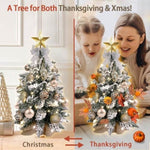ZUN 2ft Mini Christmas Tree with Light Artificial Small Tabletop Thanksgiving Decoration with Flocked 86499044