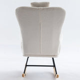 ZUN 35.5 inch Rocking Chair with Pocket, Soft Teddy Fabric Rocking Chair for Nursery, Comfy Wingback W137294661