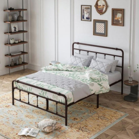 ZUN Queen Size Metal Platform Bed Frame with Victorian Style Wrought Iron-Art Headboard/Footboard W1716132855