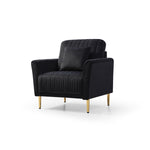 ZUN Modern Black Velvet Accent Chair Upholstered Living Room Arm Chairs Comfy Single Sofa Chair W71442304