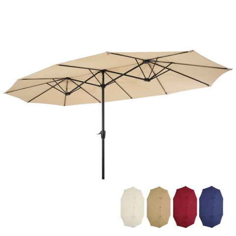 ZUN 15x9ft Large Double-Sided Rectangular Outdoor Twin Patio Market Umbrella w/Crank-tan W41917530