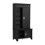 ZUN ON-TREND Multifunctional Hall Tree with Sliding Doors, Wooden Hallway Shoe Cabinet with Storage WF301126AAB