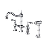 ZUN Kitchen sink faucet with pull-out side spray, modern and chic bridge shaped double handle rotary 92093411
