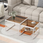 ZUN ON-TREND Modern Nested Coffee Table Set with High-low Combination Design, Brown Tempered Glass WF307975AAK