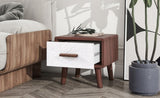 ZUN U-Can Square End Table with 1 Drawer Adorned with Embossed Patterns, Wood Legs and Handles for WF314370AAD