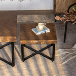 ZUN 31.3"Modern Retro Splicing Square Coffee Table , Fir Wood Table Top with Cross Legs Metal Base W757136705