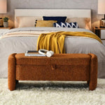 ZUN Oval Ottoman orange Storage Bench Chenille Fabric Bench with Large Storage Space for the Living W2353P153129