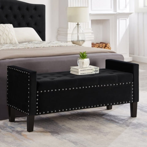 ZUN Upholstered Tufted Button Storage Bench with nails trim,Entryway Living Room Soft Padded Seat with W2186139086