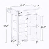 ZUN Kitchen island rolling trolley cart with Adjustable Shelves and towel rack rubber wood table top W28235382