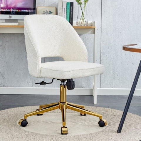 ZUN Modern household white ball cloth Office chair adjustable 360 &deg; swivel chair engineering plastic W115194358