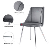 ZUN Modern Grey Velvet Dining Chairs , Fabric Accent Upholstered Chairs Side Chair with chrome Legs for W210127132
