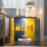 ZUN Bedside Tables with LED Farmhouse Gray Nightstand Tables with Glass Shelves Led End Table for Living W2178138711