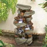 ZUN 29.9inches Rock Water Fountain with LED Lights 55772103