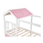 ZUN Twin Size House Bed with Roof, Window and Drawer - Pink + White WF296137AAH